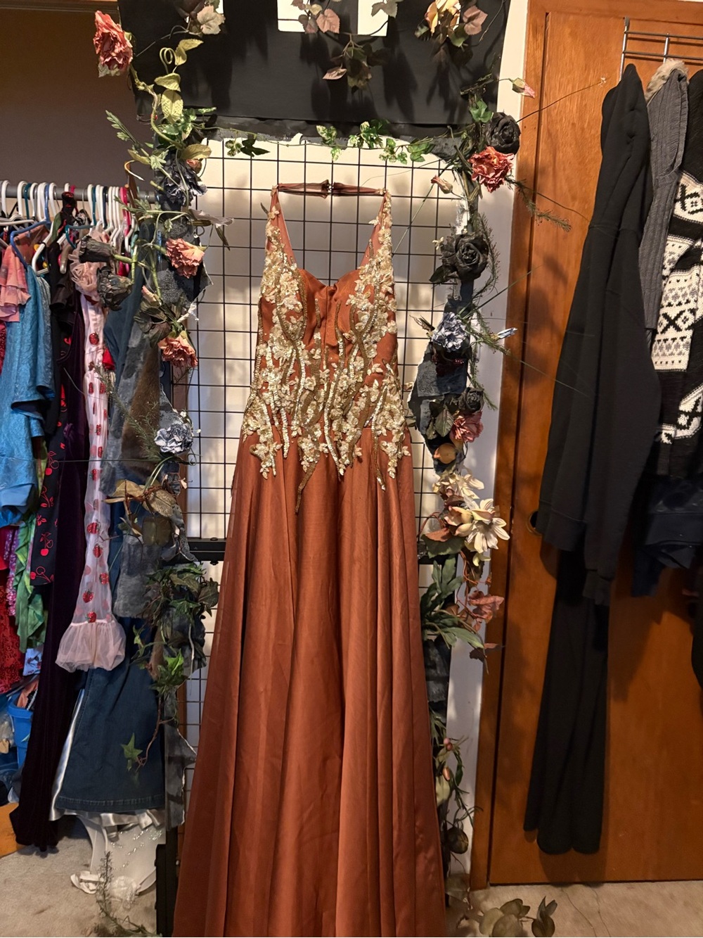 Vintage silk beaded embellished floor length gown